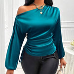 Nadorine Elegant Satin Drawstring Off The Shoulder Blouse for Women Elegant Office Work Dressy 2026 | Under $40