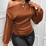 Nadorine Elegant Satin Drawstring Off The Shoulder Blouse for Women Elegant Office Work Dressy 2026 | Under $40