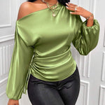 Nadorine Elegant Satin Drawstring Off The Shoulder Blouse for Women Elegant Office Work Dressy 2026 | Under $40