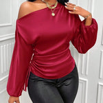 Nadorine Elegant Satin Drawstring Off The Shoulder Blouse for Women Elegant Office Work Dressy 2026 | Under $40