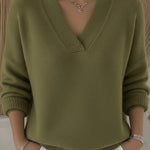 Nadorine Classic Solid Loose Fit V-neck Sweater