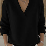 Nadorine Classic Solid Loose Fit V-neck Sweater