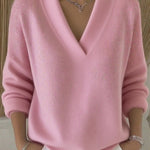 Nadorine Classic Solid Loose Fit V-neck Sweater