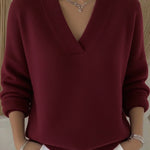 Nadorine Classic Solid Loose Fit V-neck Sweater