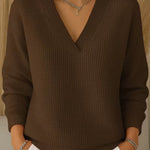 Nadorine Casual Waffle V-neck Loose Fit Top