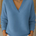 Nadorine Casual Waffle V-neck Loose Fit Top