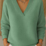Nadorine Casual Waffle V-neck Loose Fit Top