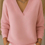 Nadorine Casual Waffle V-neck Loose Fit Top