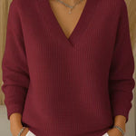 Nadorine Casual Waffle V-neck Loose Fit Top