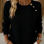 Nadorine Cute Slant Placket Heart Button Sweater