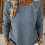 Nadorine Cute Slant Placket Heart Button Sweater