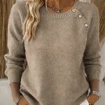 Nadorine Cute Slant Placket Heart Button Sweater