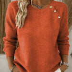 Nadorine Cute Slant Placket Heart Button Sweater