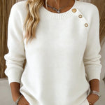 Nadorine Cute Slant Placket Heart Button Sweater