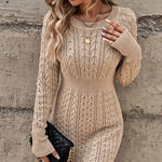Nadorine Women's Casual Cinched Waist Cable Knit Sweater Dress