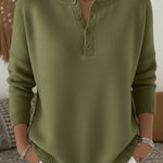 Nadorine Casual Loose Fit Knit Henley Sweater