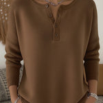 Nadorine Casual Loose Fit Knit Henley Sweater