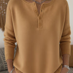 Nadorine Casual Loose Fit Knit Henley Sweater