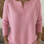 Nadorine Casual Loose Fit Knit Henley Sweater