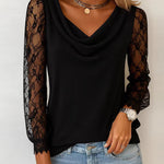 Nadorine Lace Patchwork Sleeve Drape Neck T-Shirt for Women Elegant Date Night Party 2026 | Under