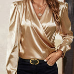 Nadorine Luxe Surplice Neck Satin Blouse for Women Elegant Office Work Dressy 2026 | Under $40