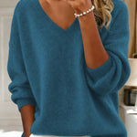Nadorine Casual Loose Fit V-Neck Knit Sweater