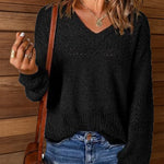 Nadorine Casual V-Neck Lightweight Crochet Sweater