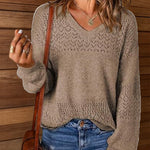 Nadorine Casual V-Neck Lightweight Crochet Sweater