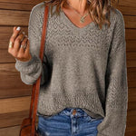 Nadorine Casual V-Neck Lightweight Crochet Sweater