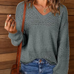 Nadorine Casual V-Neck Lightweight Crochet Sweater
