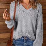 Nadorine Casual V-Neck Lightweight Crochet Sweater