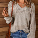 Nadorine Casual V-Neck Lightweight Crochet Sweater
