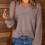 Nadorine Casual V-Neck Lightweight Crochet Sweater