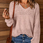 Nadorine Casual V-Neck Lightweight Crochet Sweater