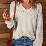 Nadorine Casual V-Neck Lightweight Crochet Sweater