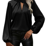 Nadorine Elegant Satin Stand Collar Lantern Sleeve Blouse for Women Elegant Office Work Dressy 2026 | Under $40