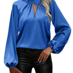 Nadorine Elegant Satin Stand Collar Lantern Sleeve Blouse for Women Elegant Office Work Dressy 2026 | Under $40
