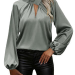 Nadorine Elegant Satin Stand Collar Lantern Sleeve Blouse for Women Elegant Office Work Dressy 2026 | Under $40