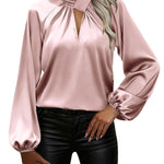 Nadorine Elegant Satin Stand Collar Lantern Sleeve Blouse for Women Elegant Office Work Dressy 2026 | Under $40