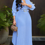Elegant Plus Size V-Neck Pleated Maxi Dress