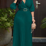 Elegant Plus Size V-Neck Pleated Maxi Dress