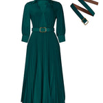 Elegant Plus Size V-Neck Pleated Maxi Dress