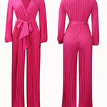Stylish Lightweight Tie Waist Pleated Jumpsuit
