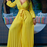 Stylish Lightweight Tie Waist Pleated Jumpsuit