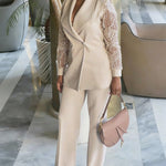Nadorine Business Casual Lace Sleeves Blazer and Pants Set