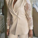Nadorine Business Casual Lace Sleeves Blazer and Pants Set