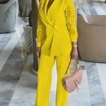 Nadorine Business Casual Lace Sleeves Blazer and Pants Set