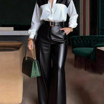 Urban Casual PU Splicing Shirt Pants Set