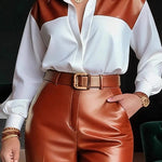 Urban Casual PU Splicing Shirt Pants Set
