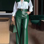 Urban Casual PU Splicing Shirt Pants Set